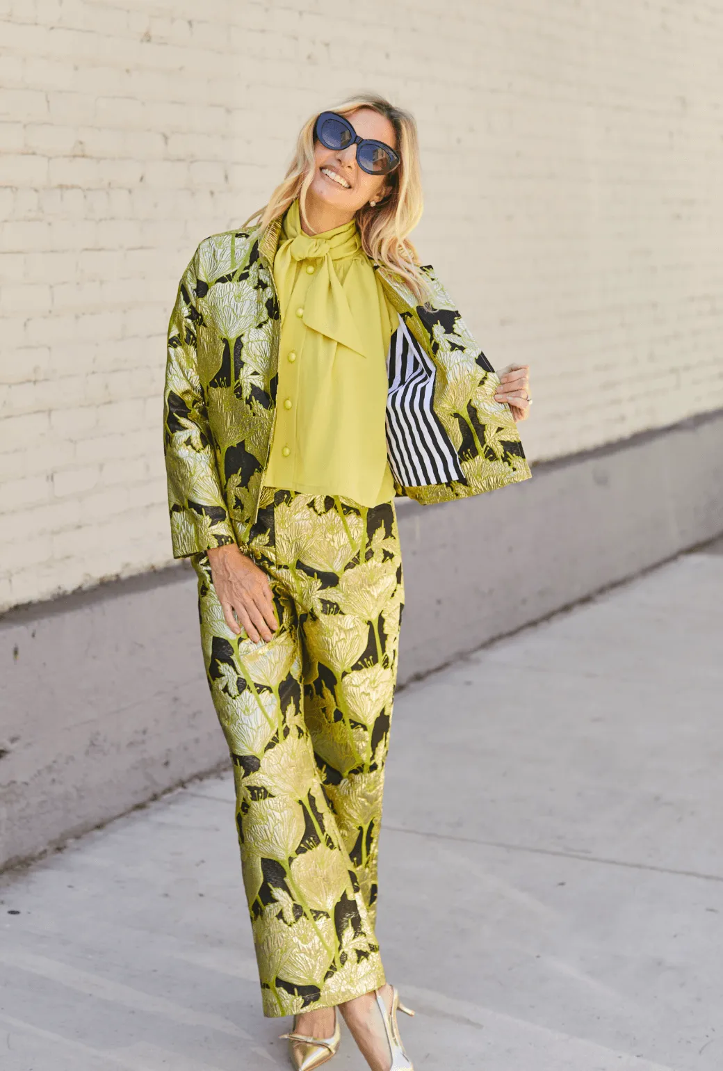 Cropped Boyfriend Blazer - Chartreuse and Black Brocade