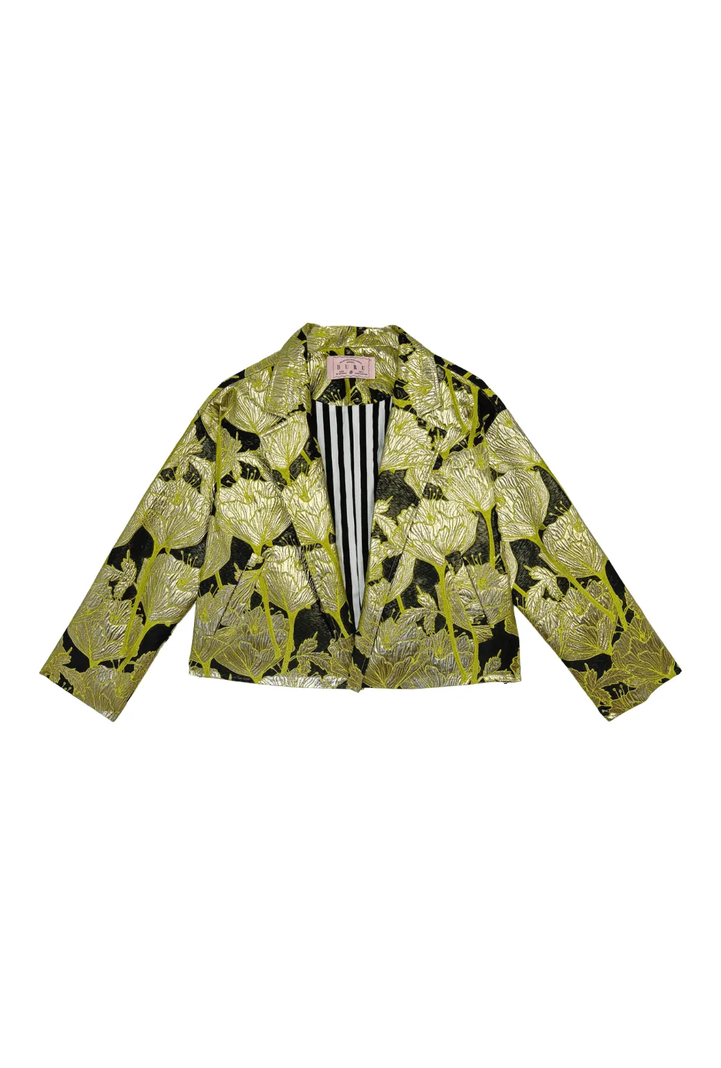 Cropped Boyfriend Blazer - Chartreuse and Black Brocade