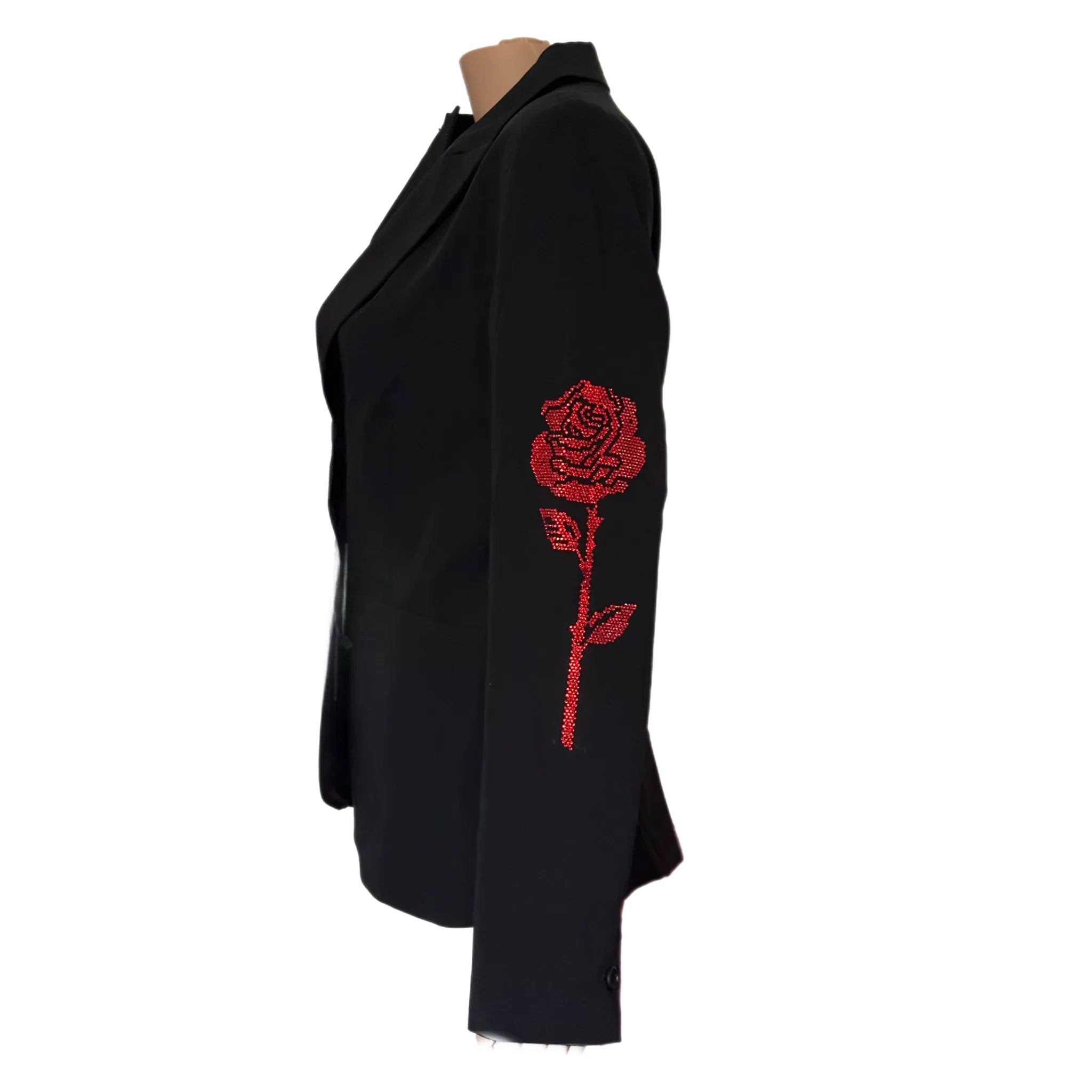 Crystal Rose Sleeve Blazer - Black