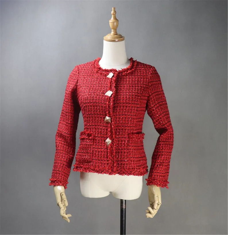 Custom Made Red Sparkle Threads Tweed Blazer Coat