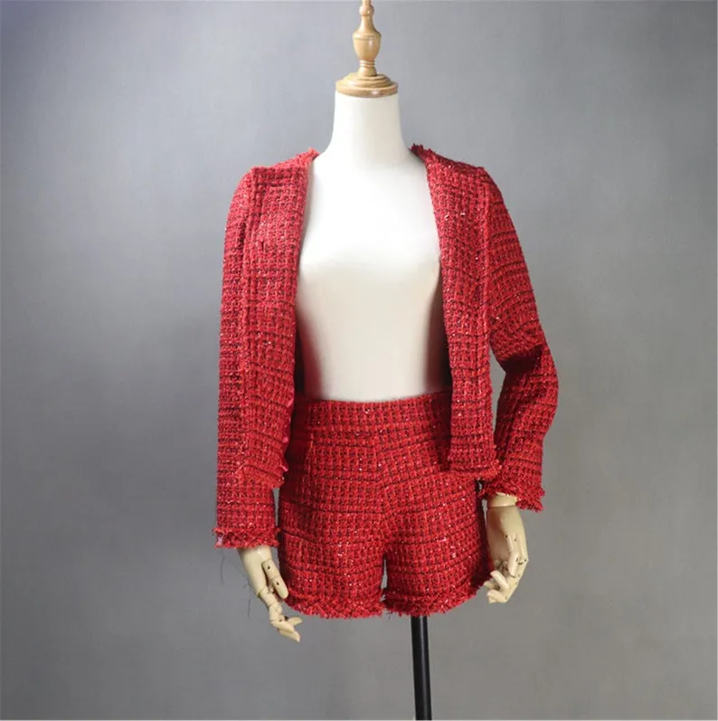 Custom Made Red Sparkle Threads Tweed Blazer Coat