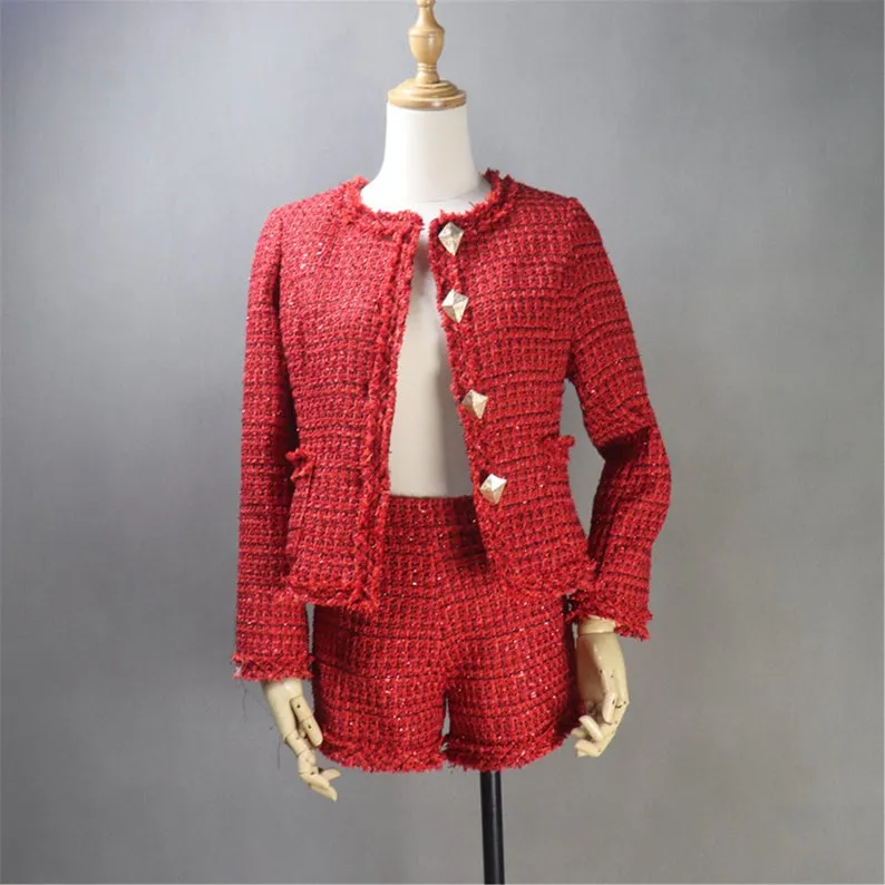 Custom Made Red Sparkle Threads Tweed Blazer Coat