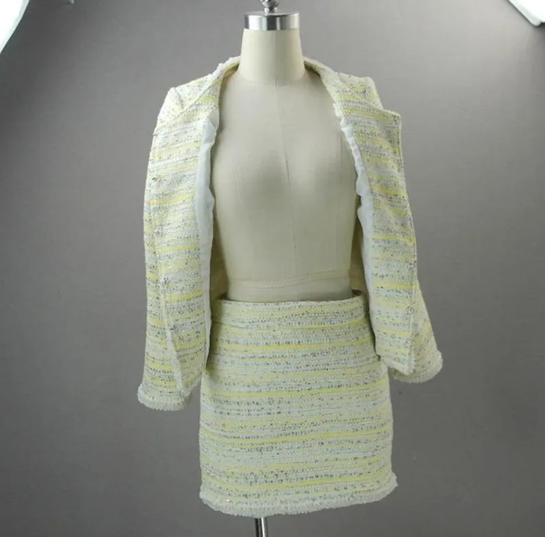 Custom Made Skirt Suit Women Sequined Yellow