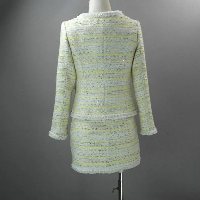 Custom Made Skirt Suit Women Sequined Yellow