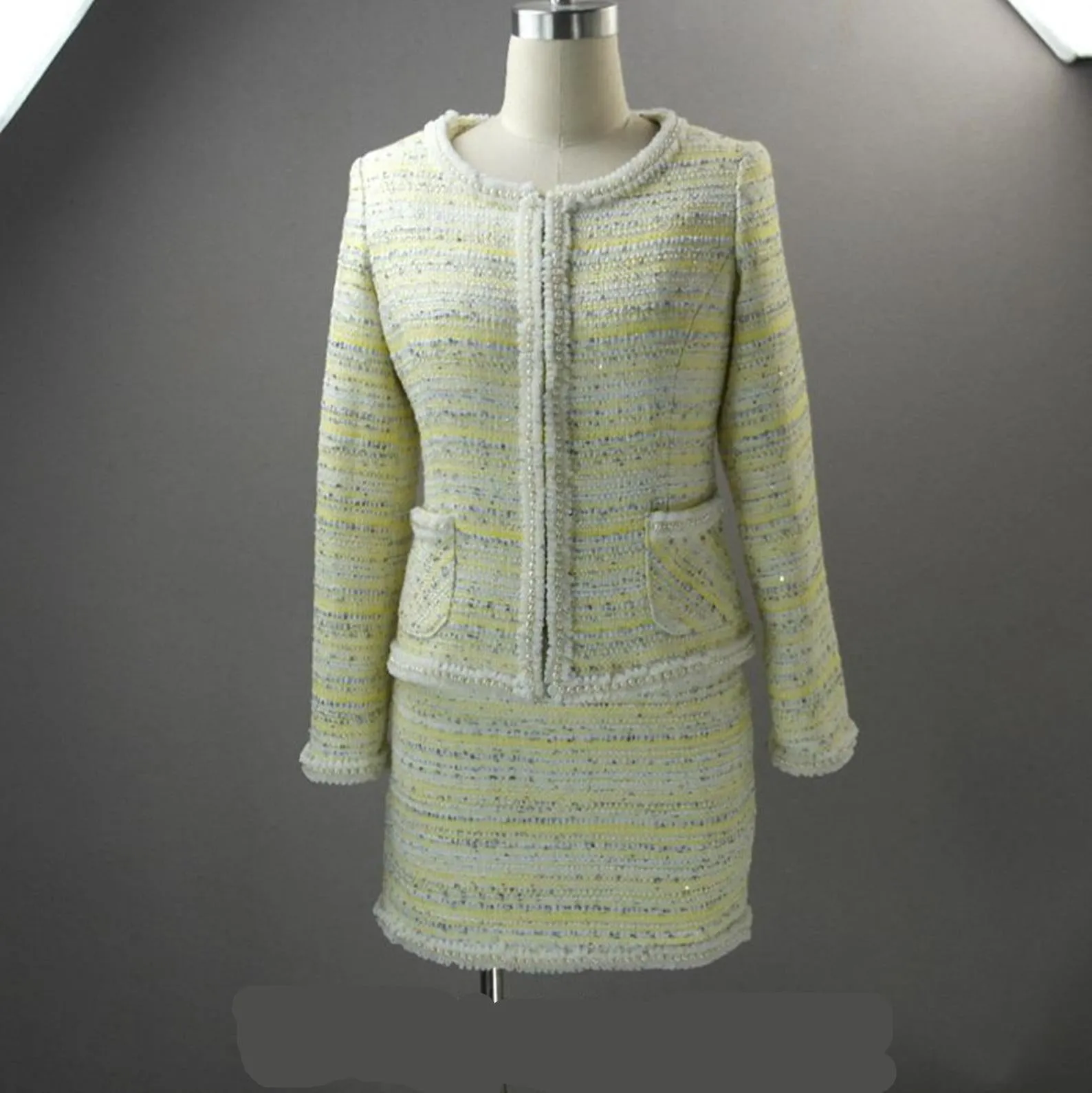 Custom Made Skirt Suit Women Sequined Yellow