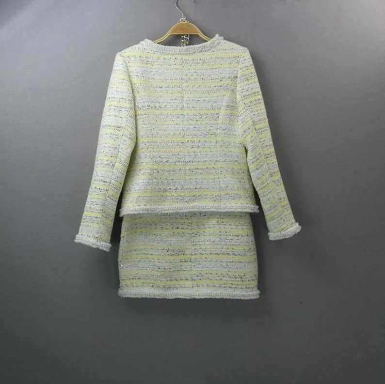 Custom Made Skirt Suit Women Sequined Yellow