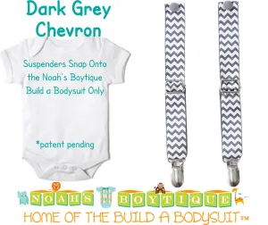 Dark Grey Gray Chevron Noah's Boytique Bodysuit Suspenders - Snap on Suspenders - Suspender Outfit - Baby Suspenders - Newborn Suspender