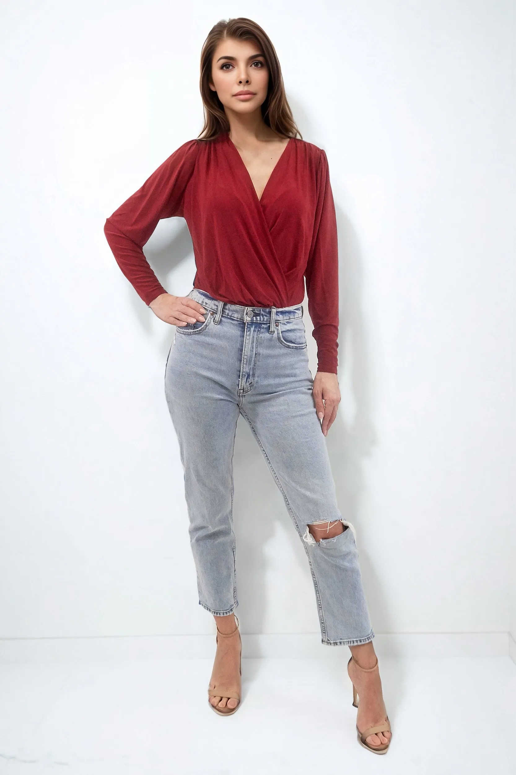 DASHA BERRY BODYSUIT WITH LONG SLEEVES