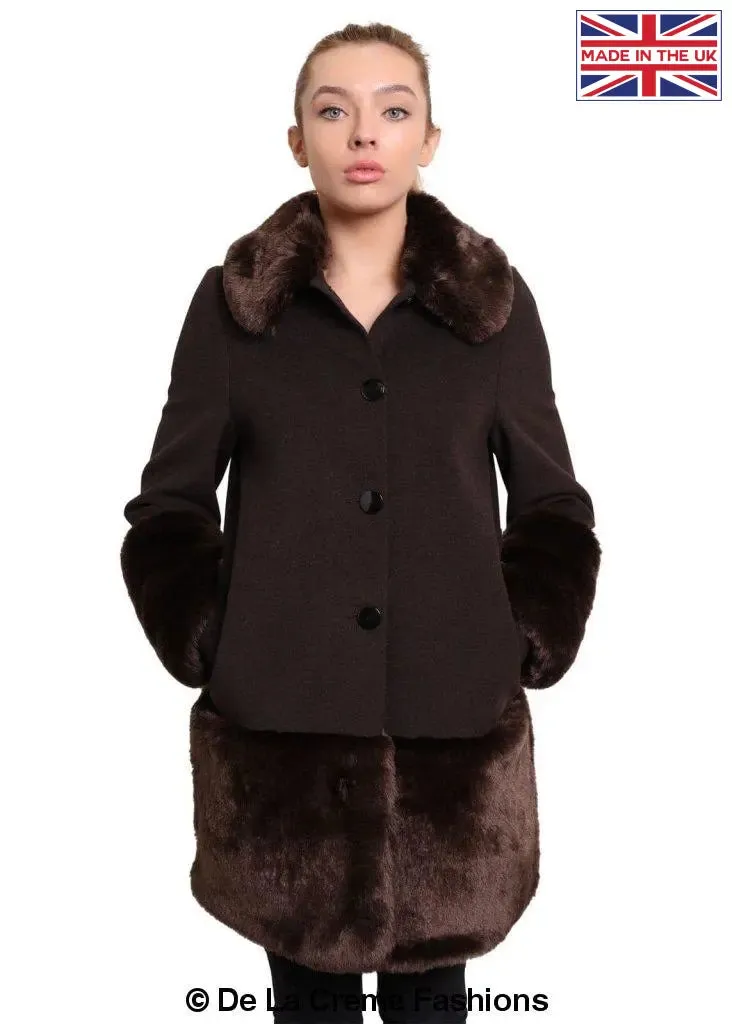 De La Creme - Womens Faux Fur Trim Wool Mix Coat