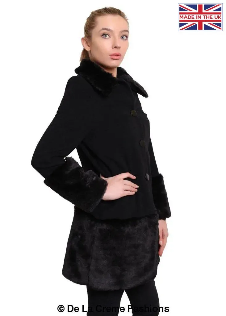 De La Creme - Womens Faux Fur Trim Wool Mix Coat