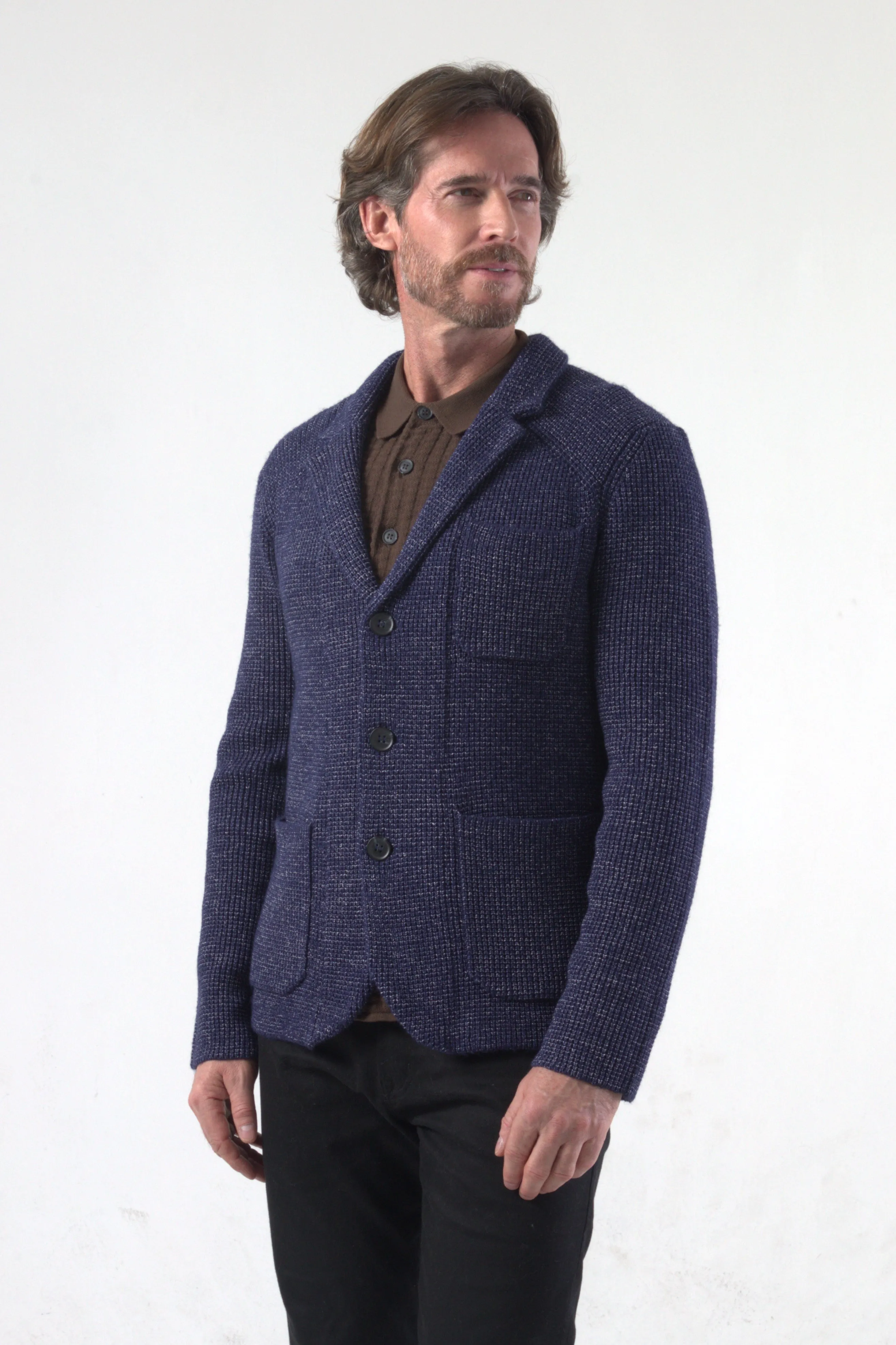 Denim Like Half Cardigan Stitch Knit Blazer