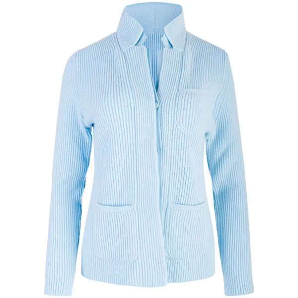 Double Collar Placket Blazer in Baby Blue