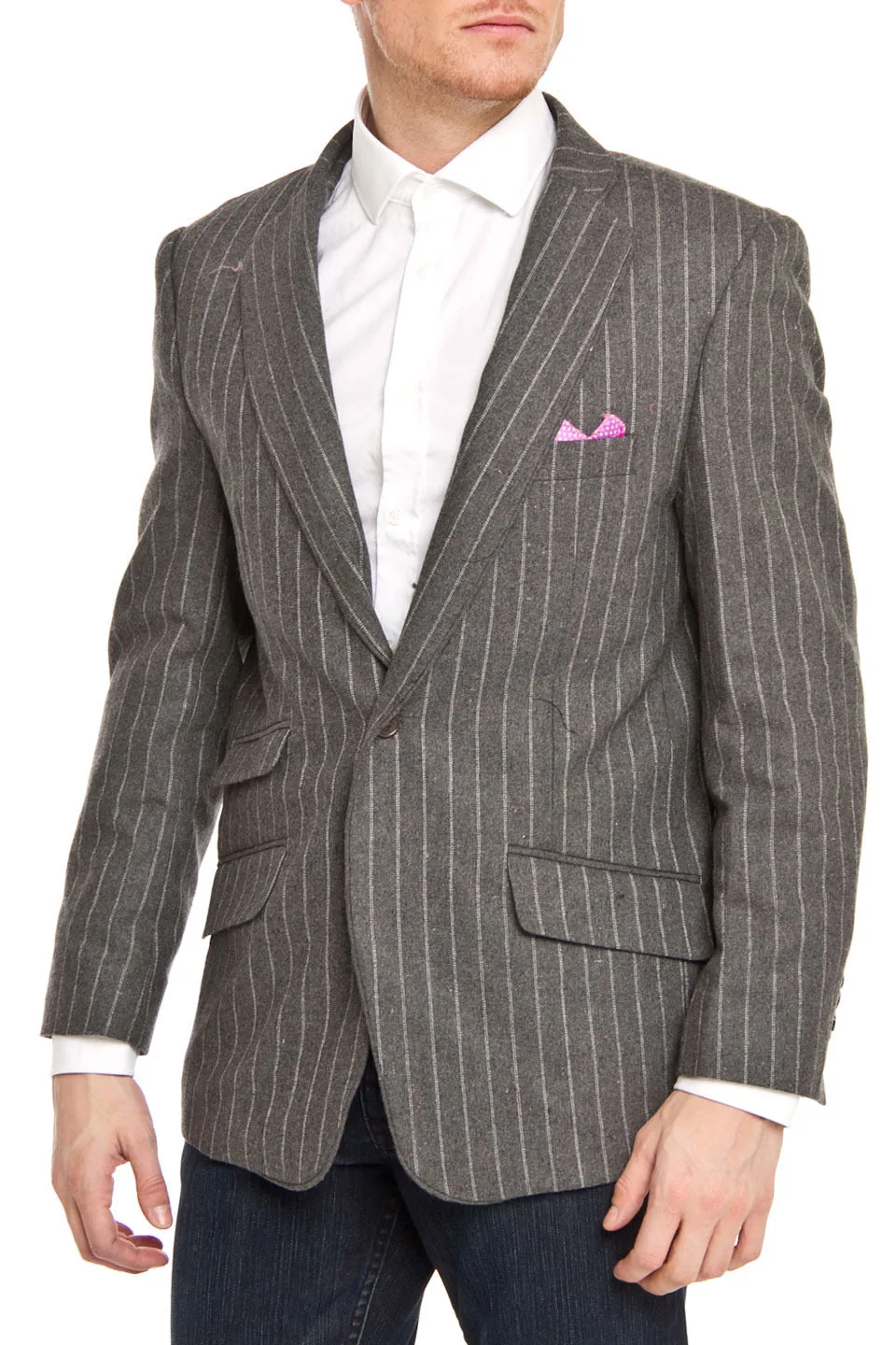 ELIE BALLEH Grey Pin Strip Blazer Jacket