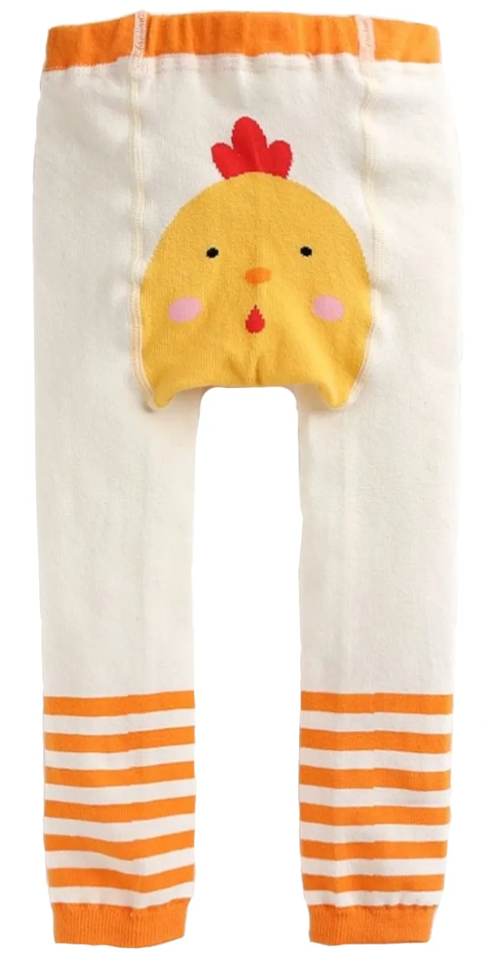 Eva & Elvin Girl's White Orange Tights Cotton Chicken