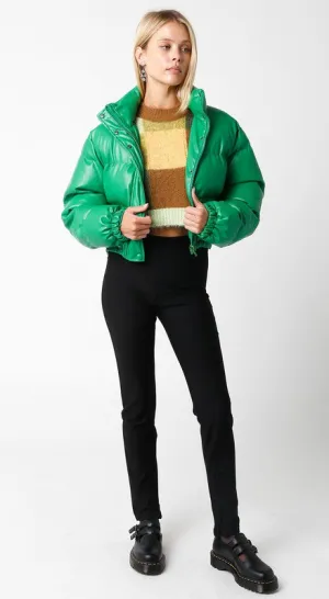 Faux Leather Green Puffer