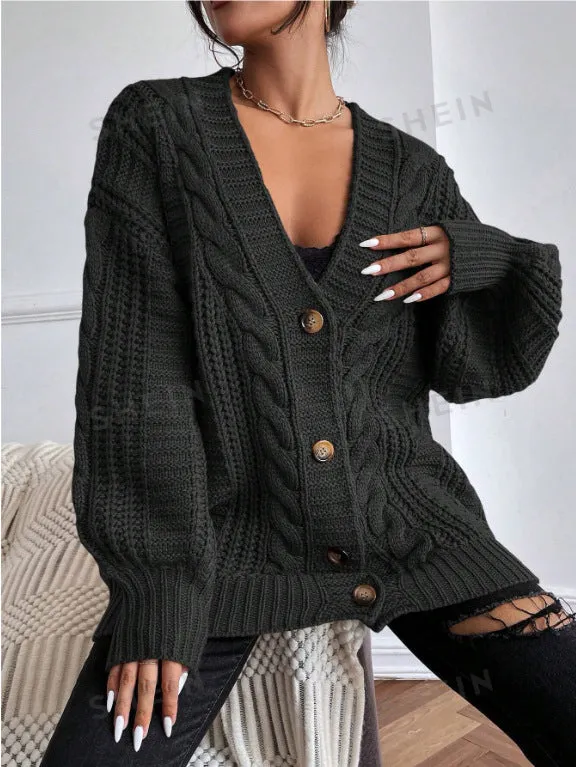 Flytonn-Fall Outfits Women Outwear Streetwear -women fall outfits high street ins style  fall outfits women V-neck Sweater Women's Retro Style Fashion Loose Twist Lantern Sleeve Cardigan Knitted Coat