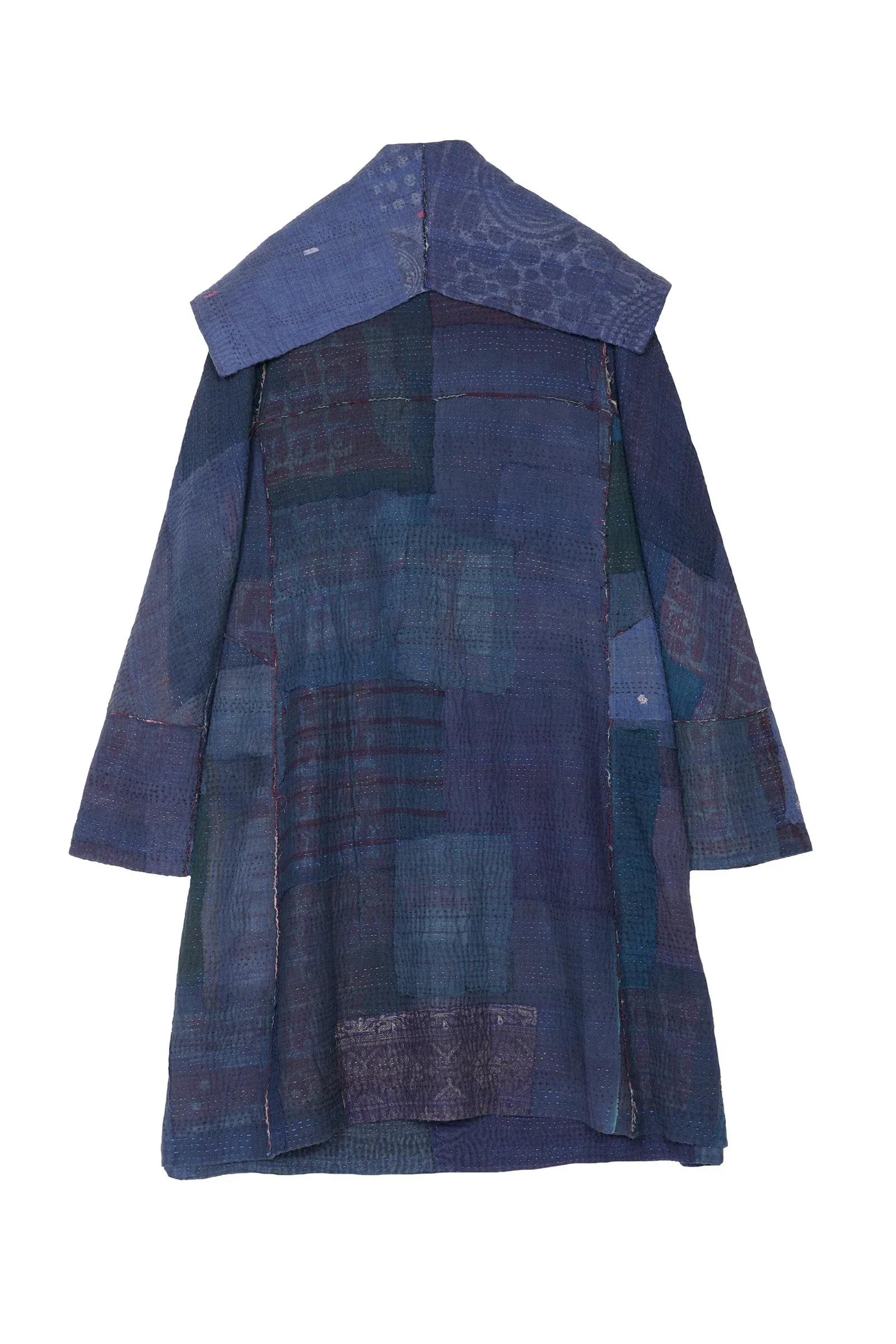 FRAYED PATCH KANTHA A-LINE COAT - fi4309-nvy -