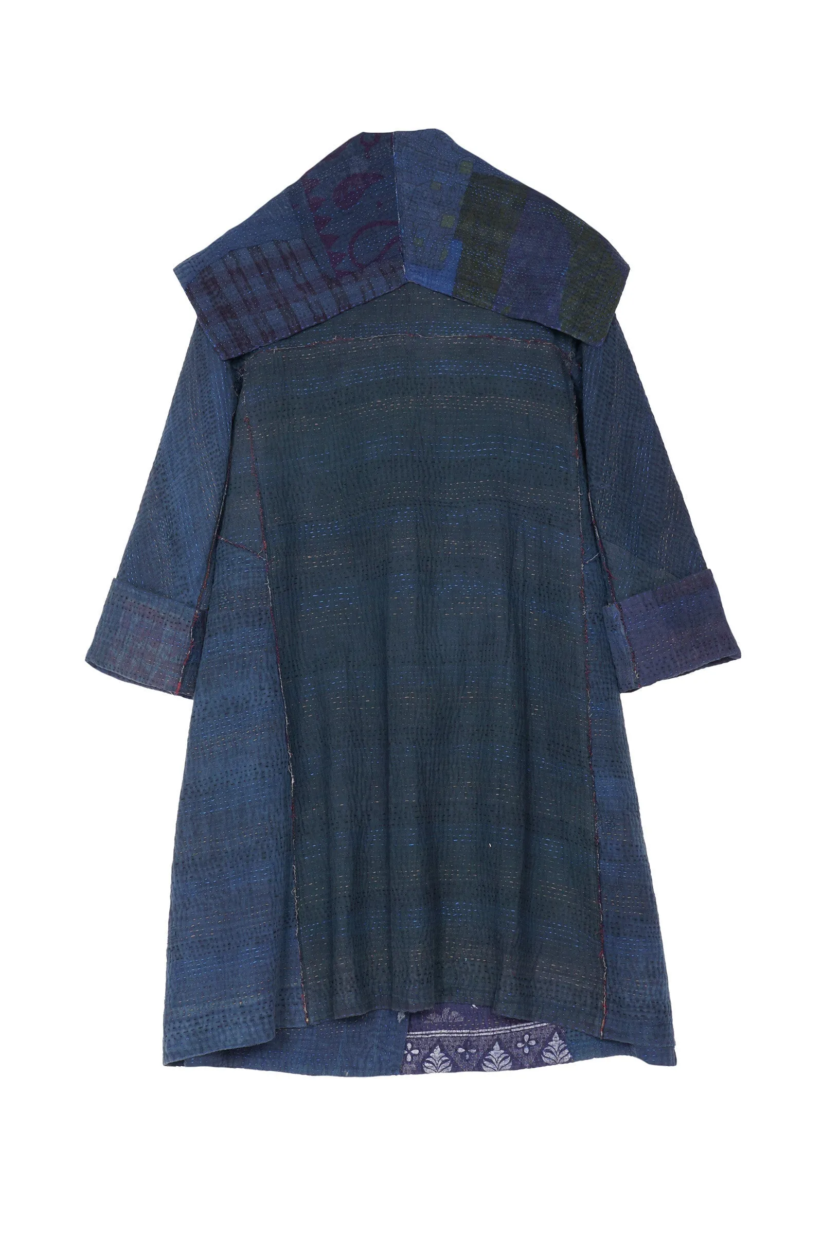 FRAYED PATCH KANTHA A-LINE COAT - fi4309-nvy -