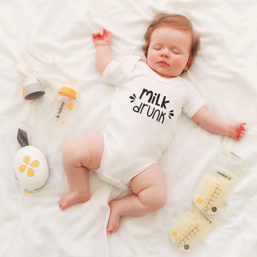 Fred & Noah 'Milk Drunk' Cotton Baby Bodysuit 0-3 months