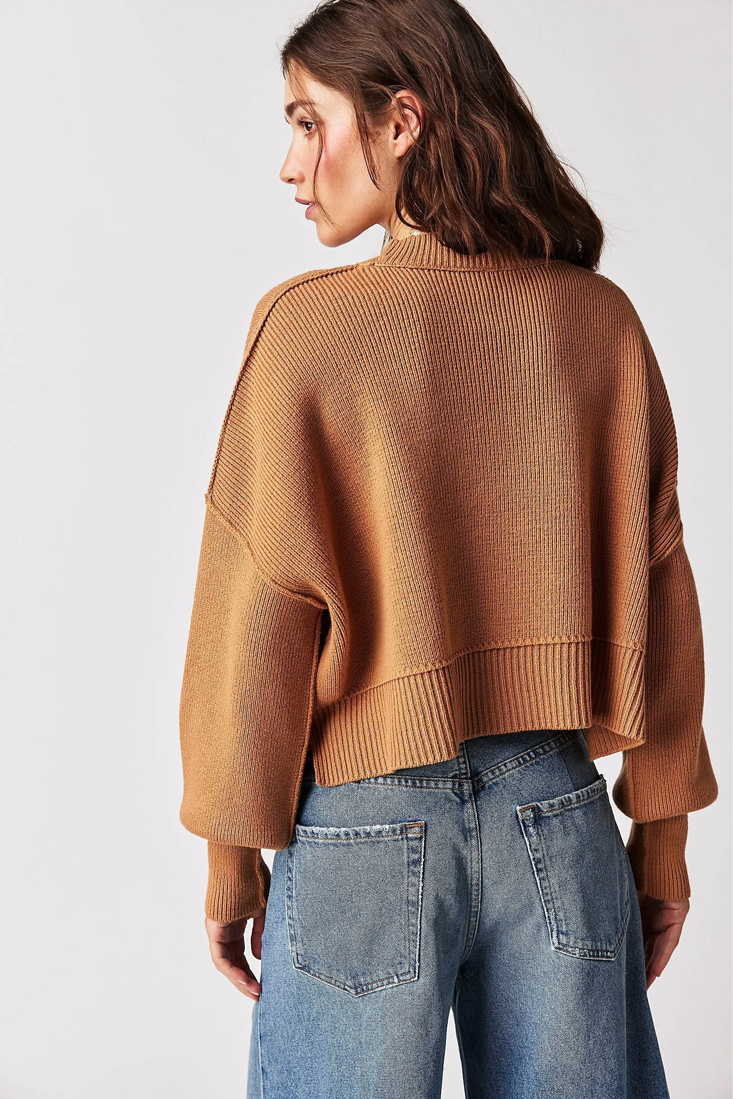 Free People Easy Street Crop Pullover in Camel