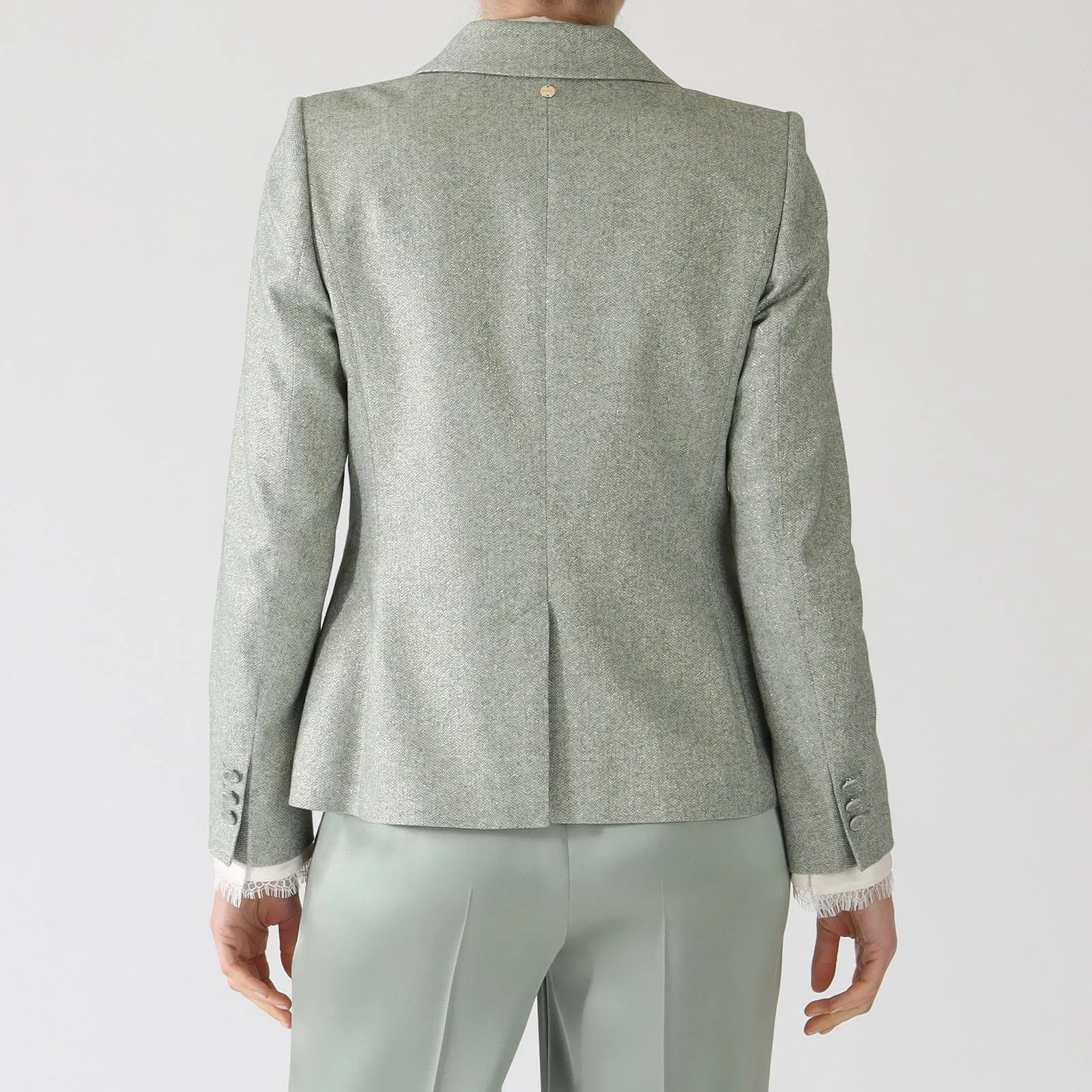 Frozen Sage Double Breasted Lurex Blazer