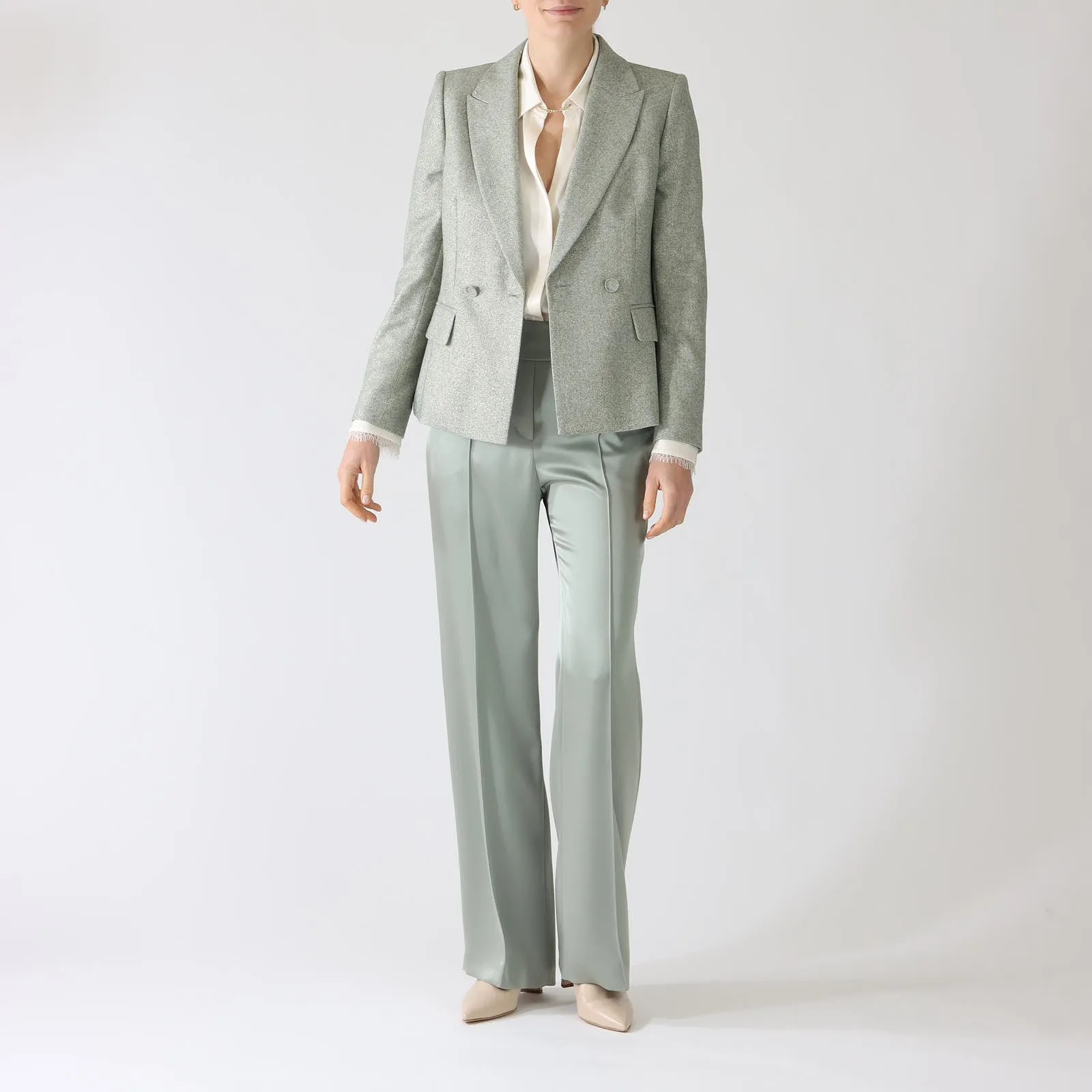 Frozen Sage Double Breasted Lurex Blazer