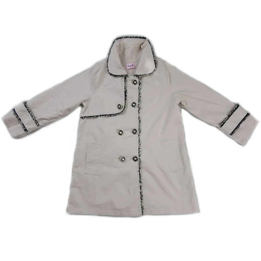 Girls Ivory Contrast Trim Double Breasted Coat S (9-24M)-XL (6-8)