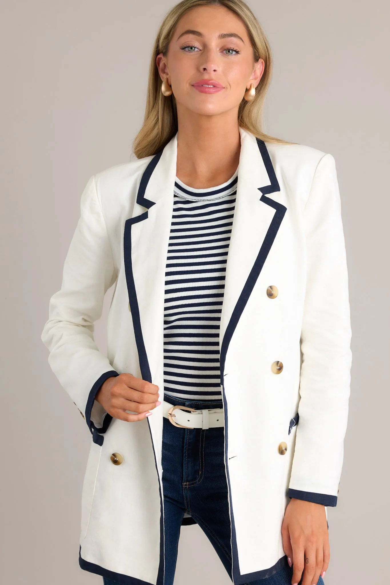 Gleaming Grace White Double Breasted Blazer