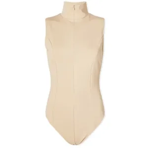 Good American Scuba Turtleneck Tank bodysuit, light beige