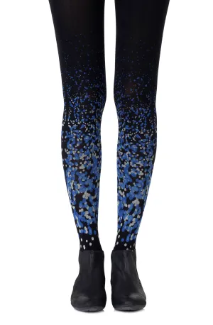 Gorgeous Blue Grey Paint Prints 100 Denier Opaque Black Tights