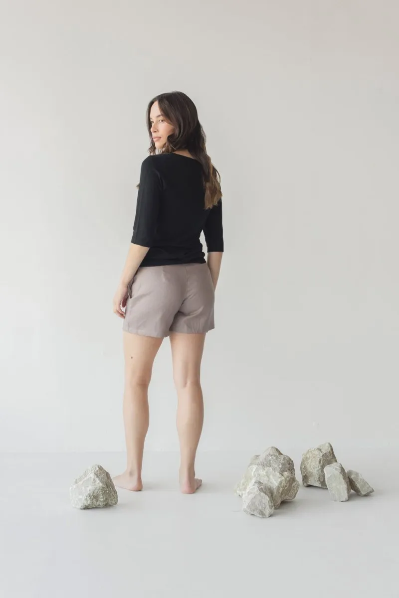 High-waist Linen Shorts with Origami Belt