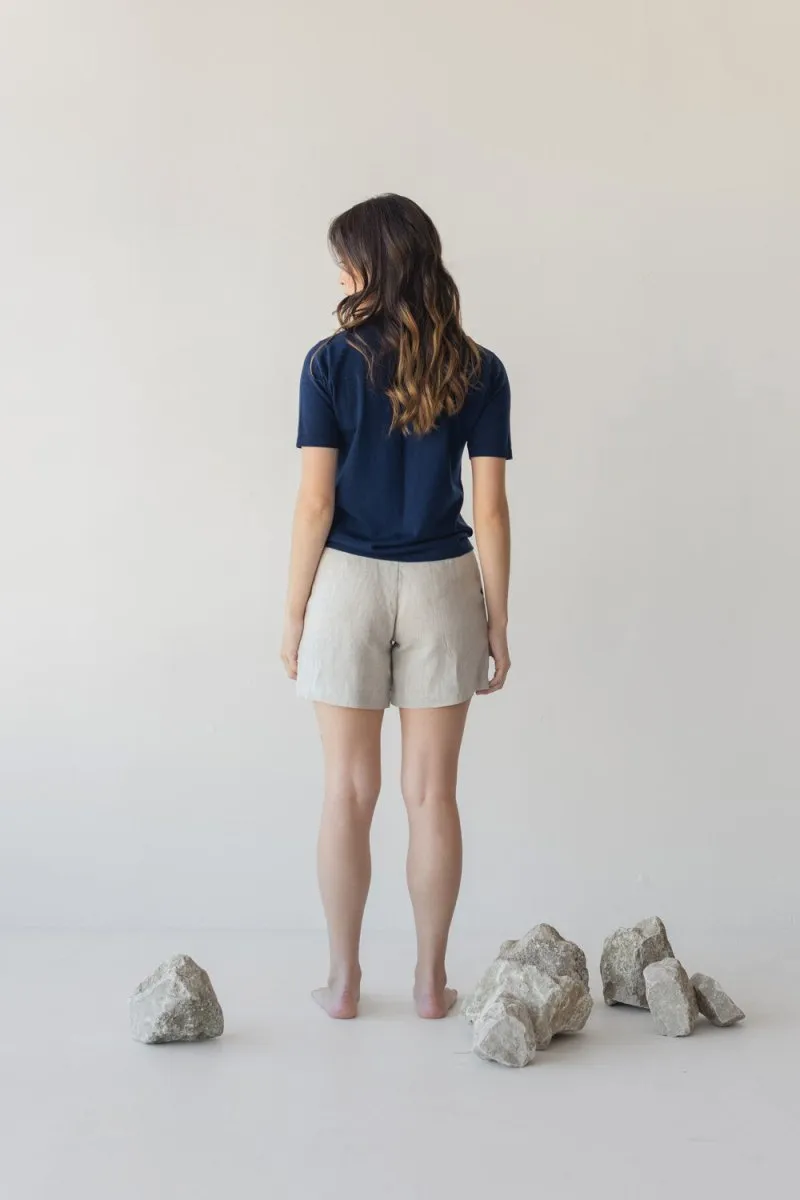 High-waist Linen Shorts with Origami Belt