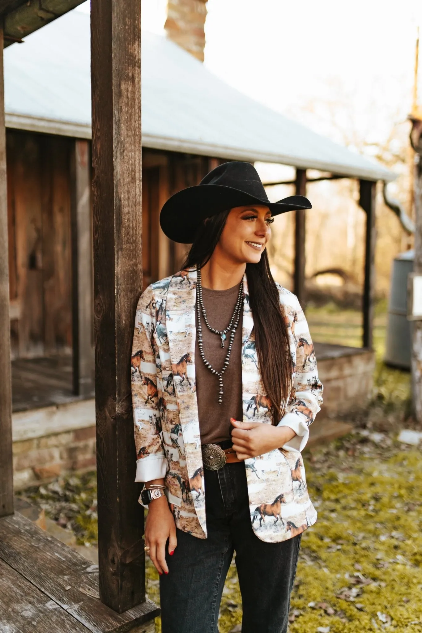 Horse Print Pocket Blazer