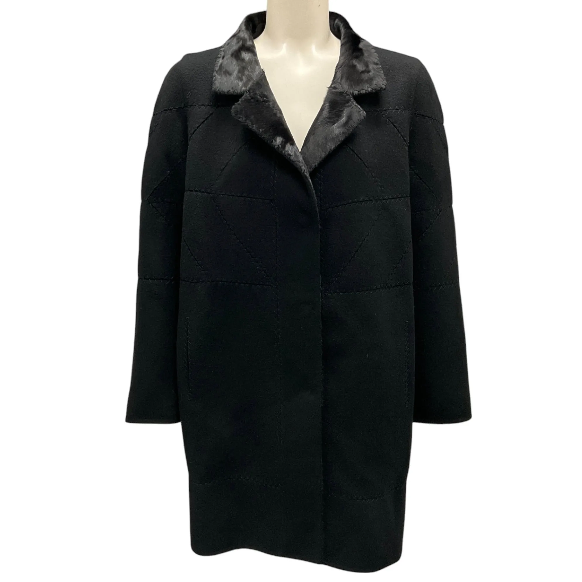 J. Mendel Black Fur Trimmed Wool and Cashmere Coat