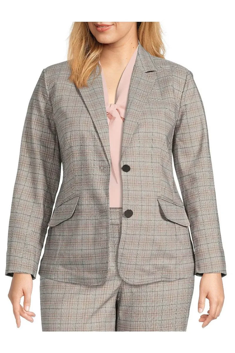 Kasper Notched Collar Button Closure Long Sleeve Crepe Blazer (Plus Size)