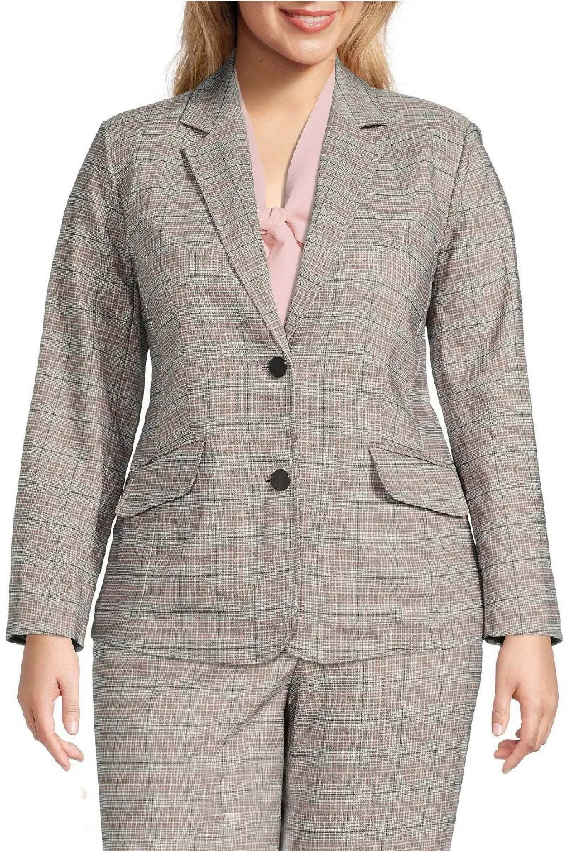 Kasper Notched Collar Button Closure Long Sleeve Crepe Blazer (Plus Size)