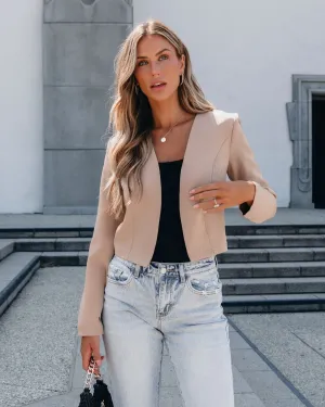 Khaki Collarless Open Front Blazer - FINAL SALE