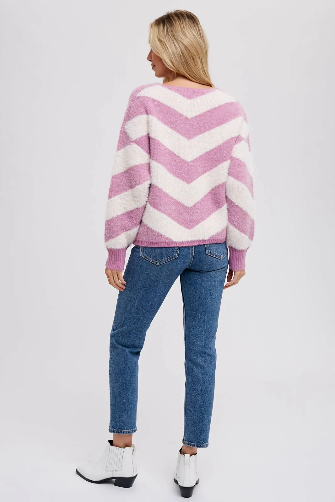 Latte Chevron Soft Fuzzy Pullover