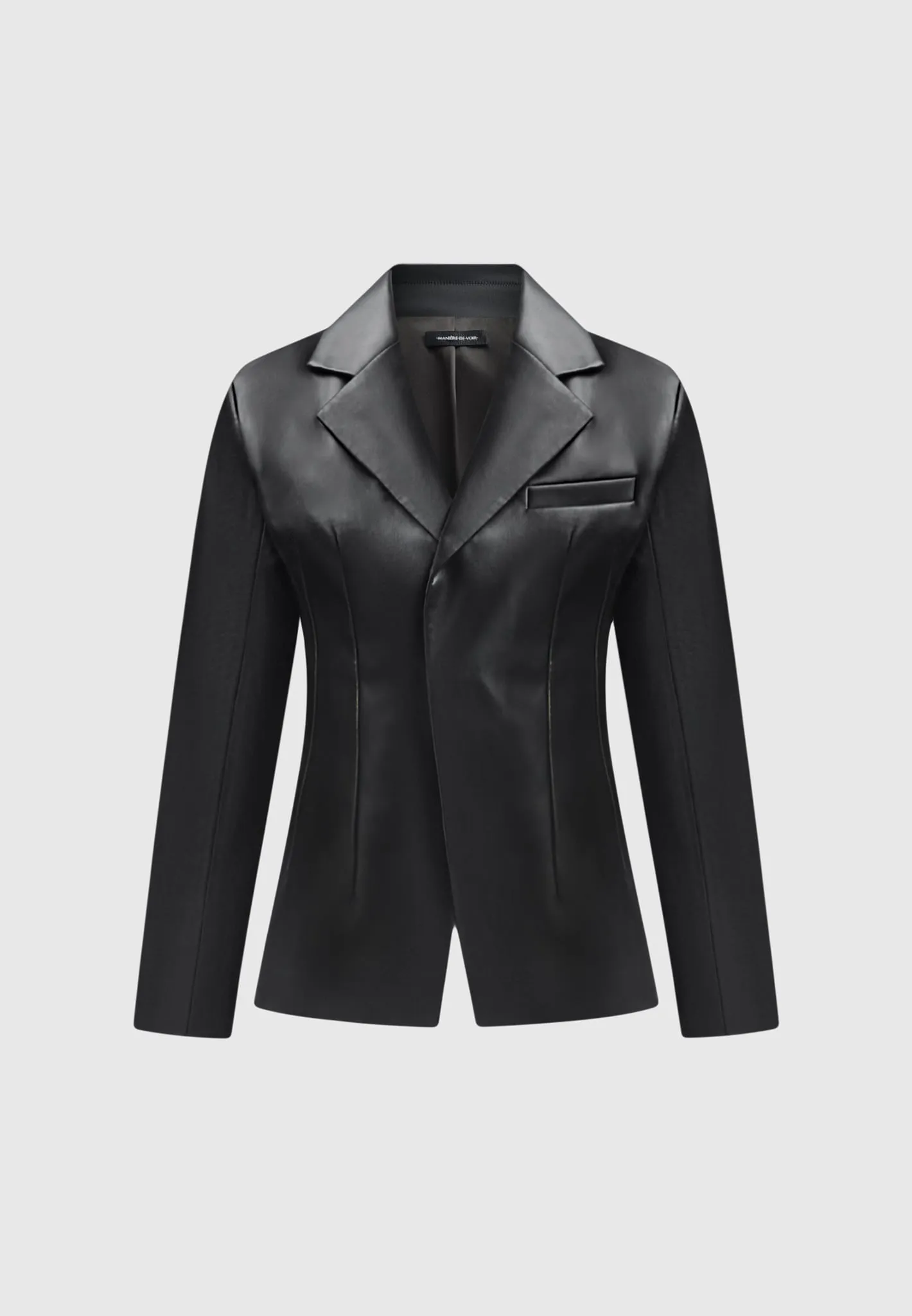 Leather Double Breasted Blazer - Black