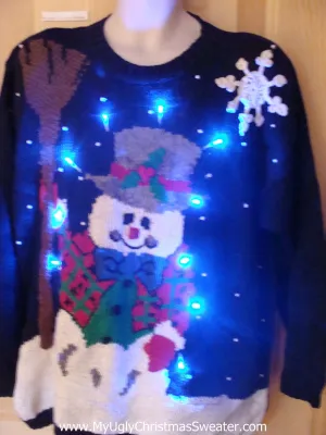 Light Up Ugly Xmas Sweater 80s Huge Snowman