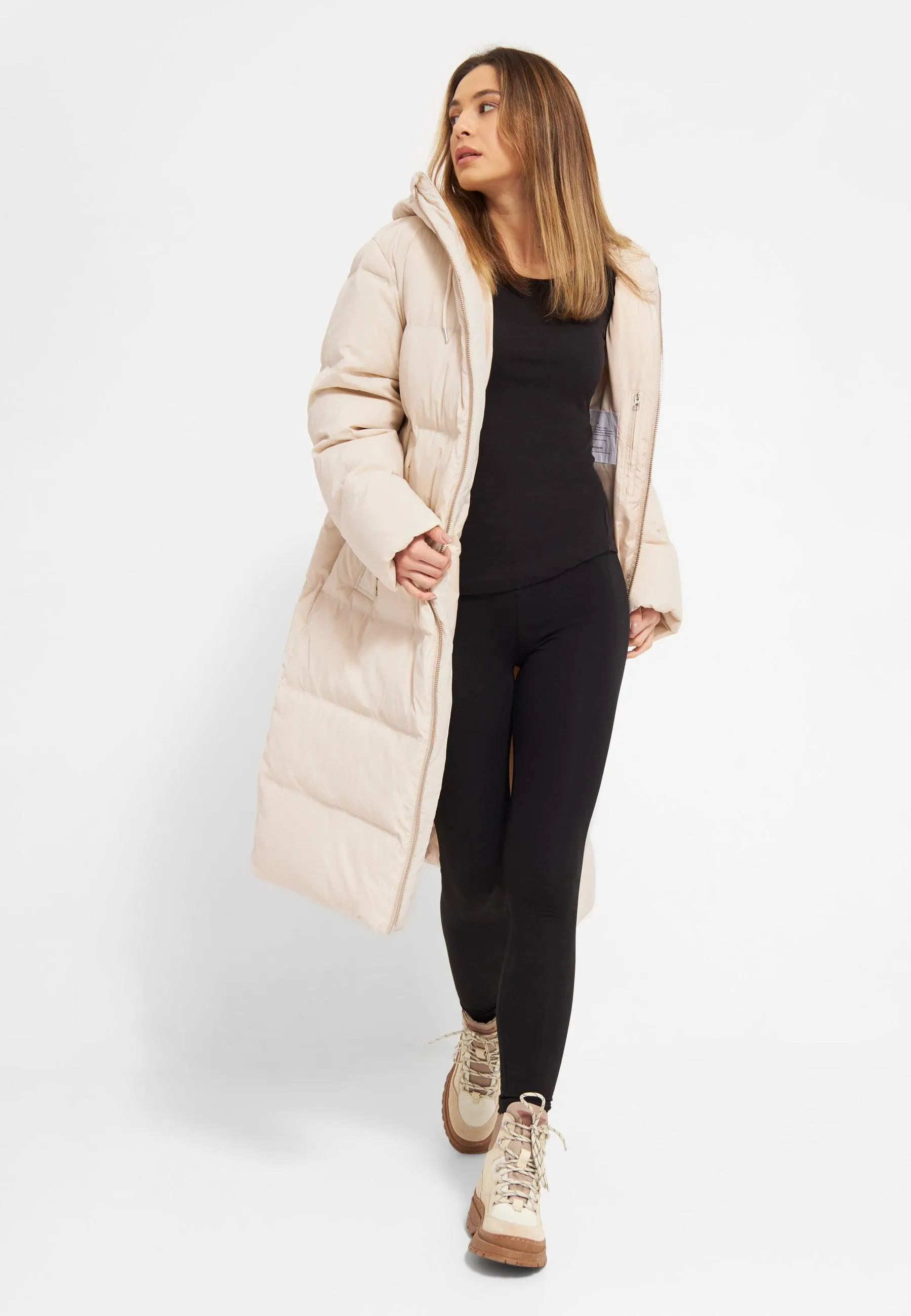 Long Hooded Puffer Jacket Off White