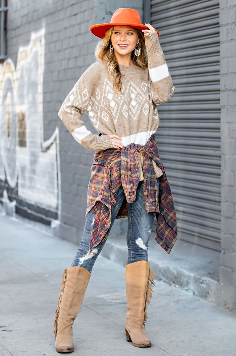 Loose fit tribal pattern sweater