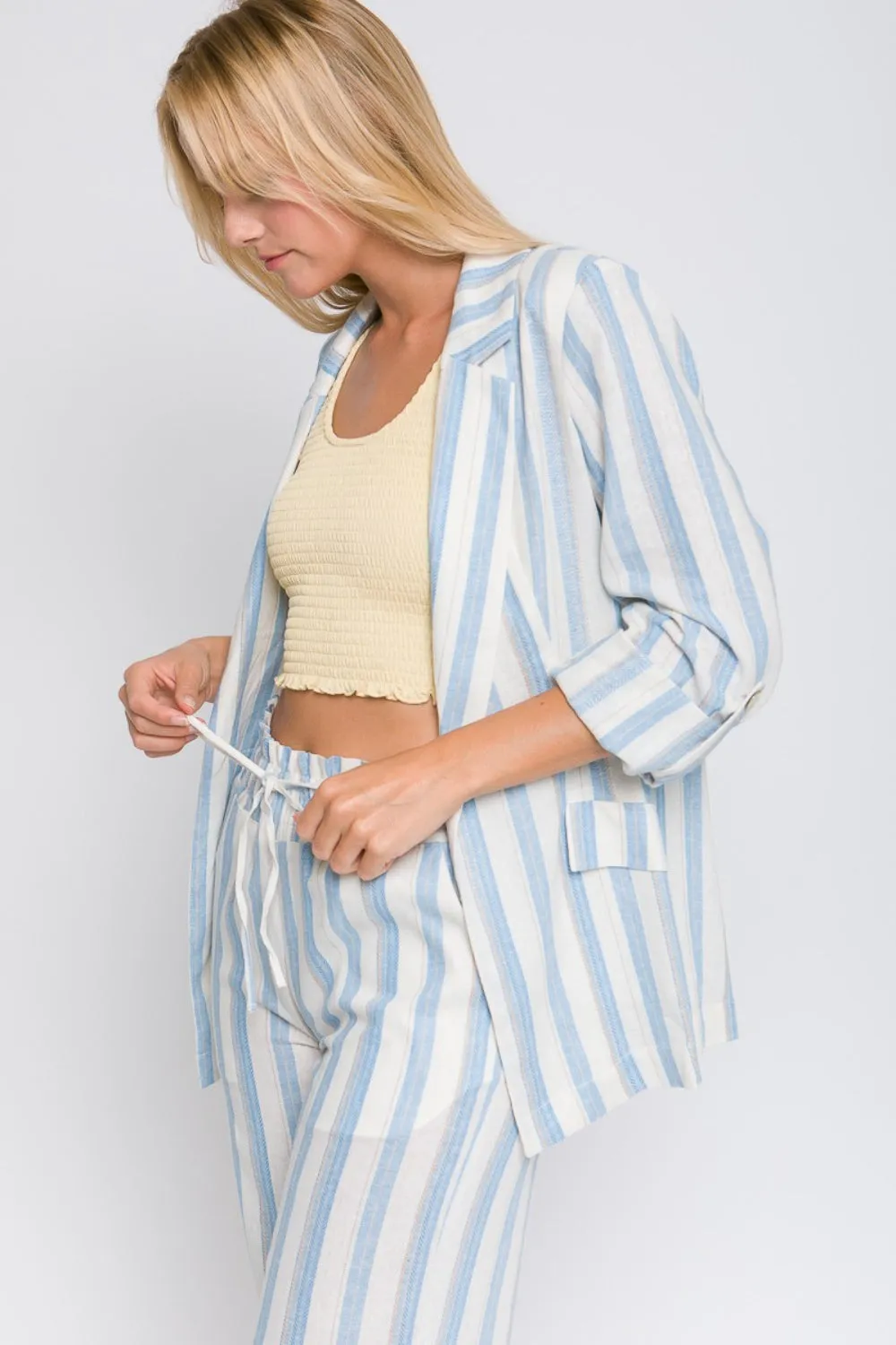 Love Tree Linen Woven Striped Blazer