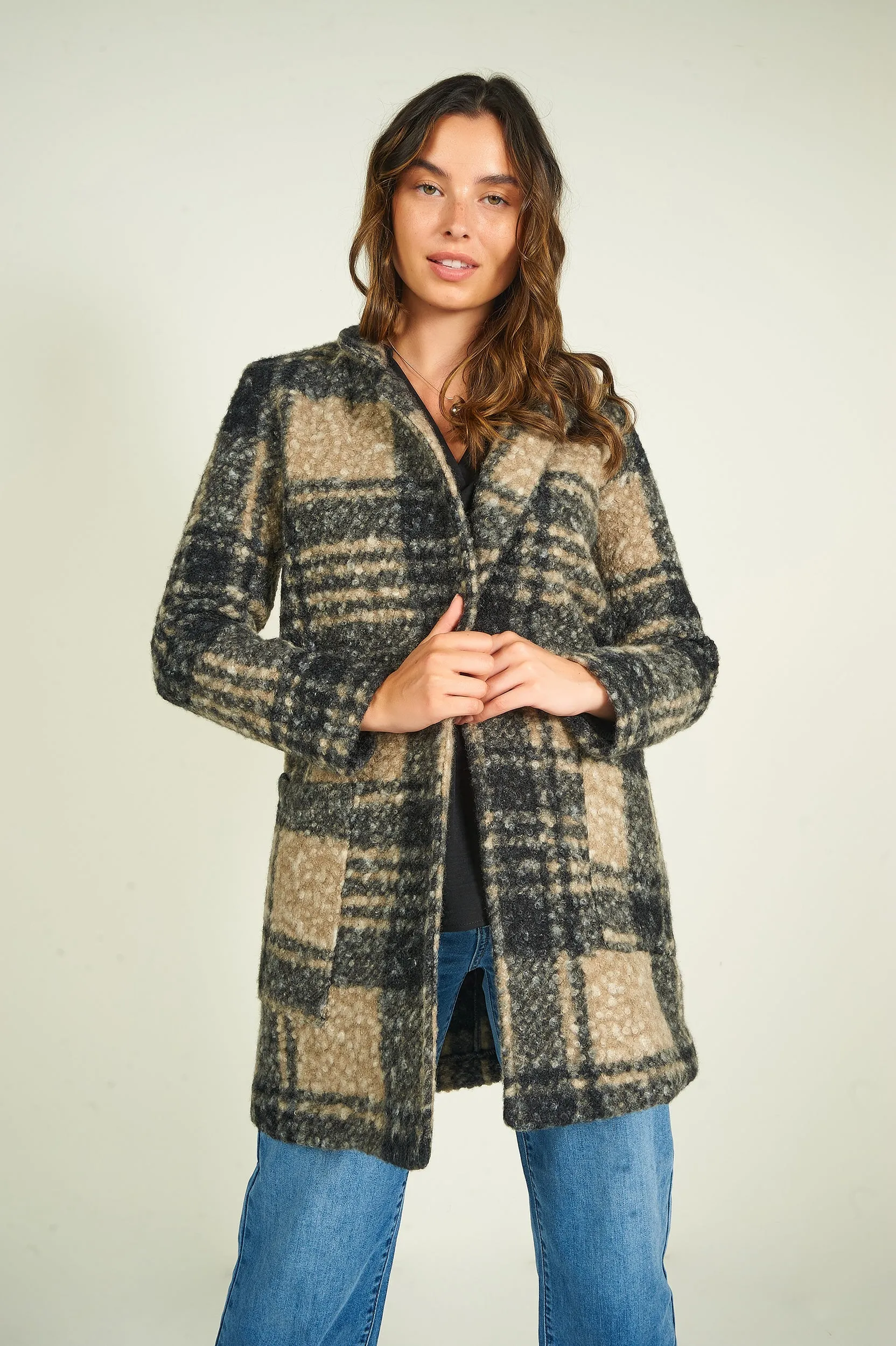 Manteau à carreaux en tissu bouclé - YALINA-B - (R-B5)