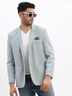 Men Solid Blue Single Breasted Blazer