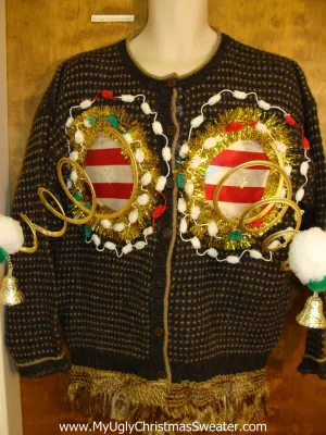 Mens Funny Naughty 3D Springy Boobs Ugly Xmas Sweater Cardigan