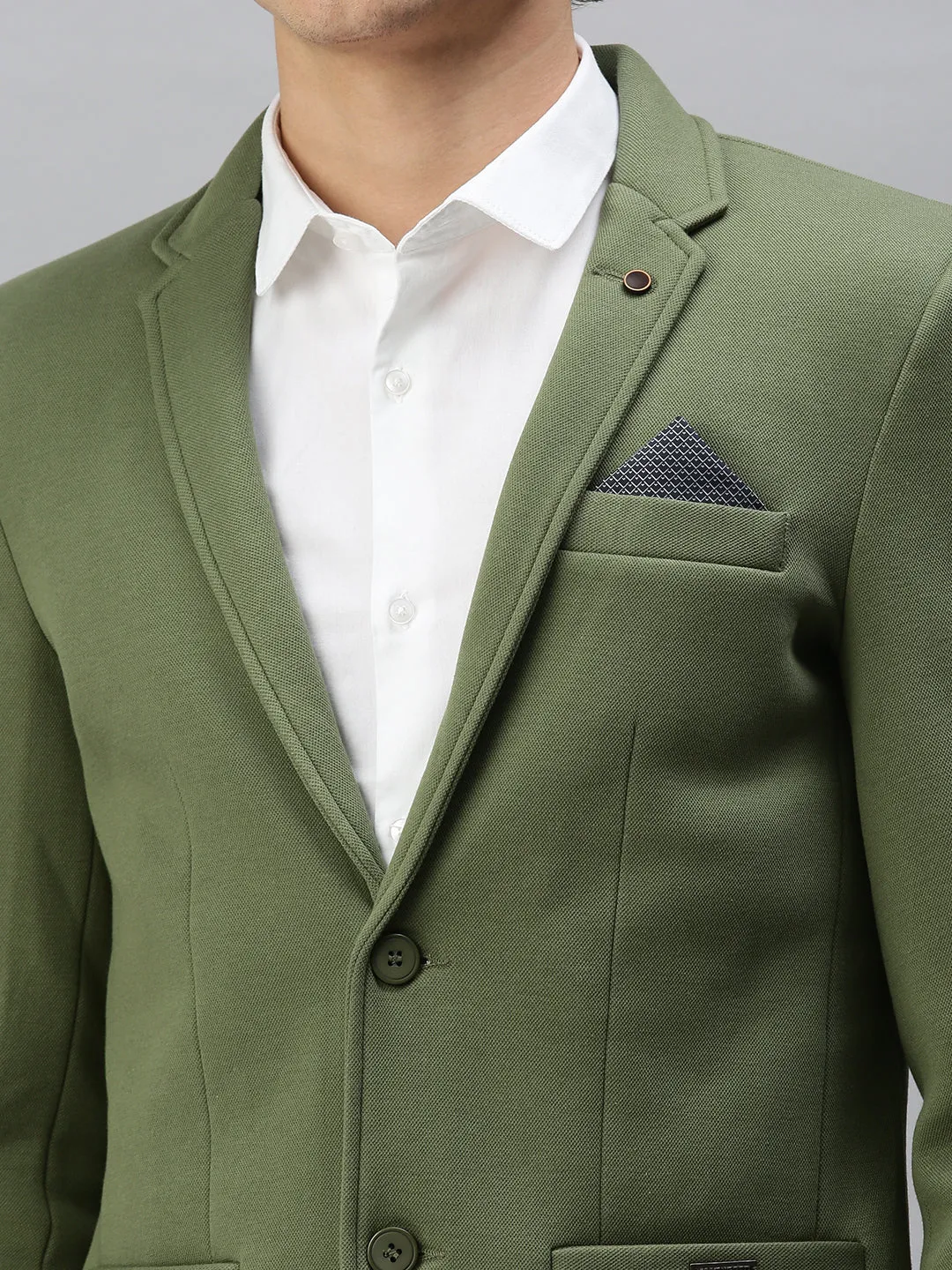 Men's Solid Green Single Breasted Blazer