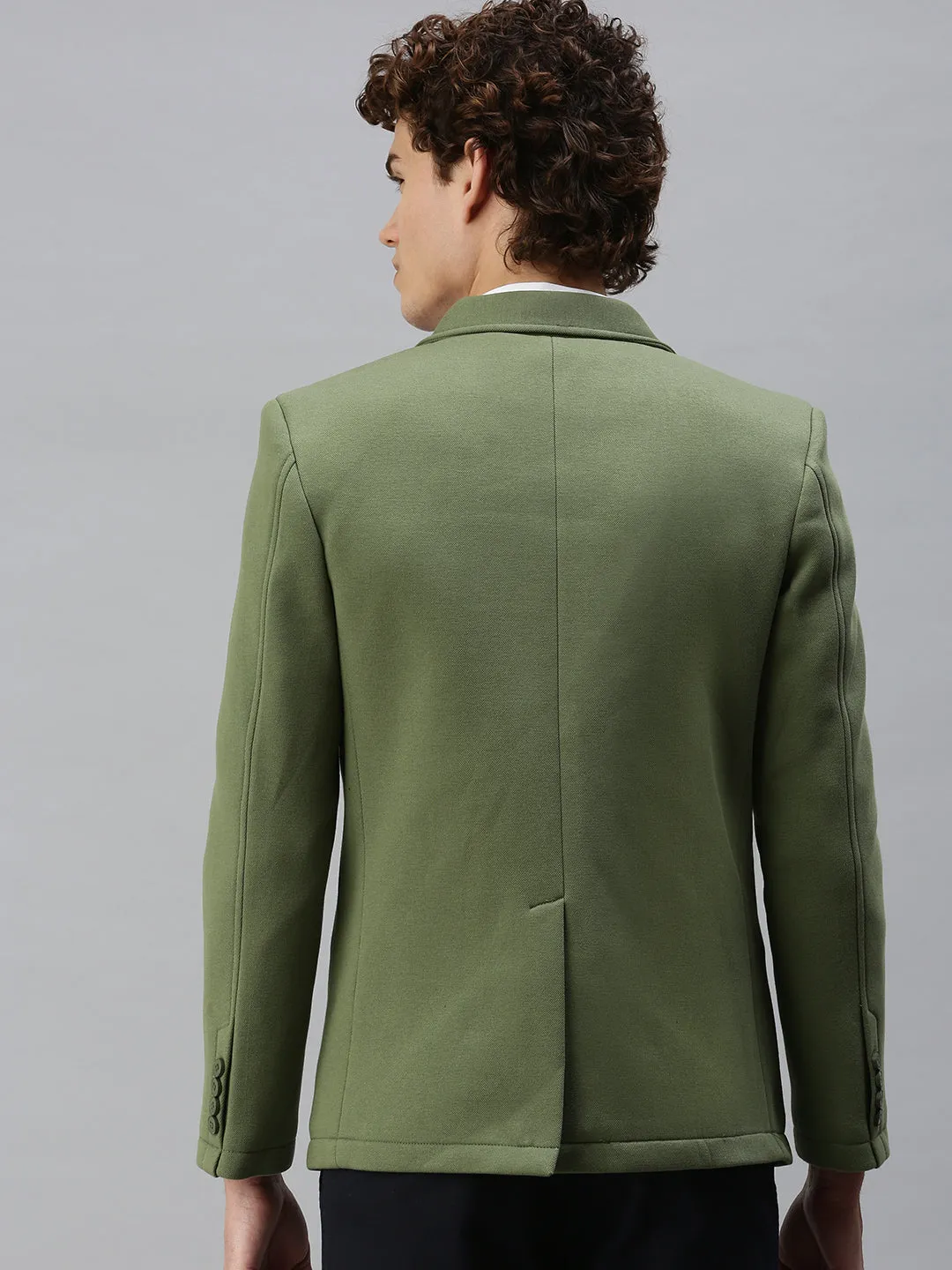 Men's Solid Green Single Breasted Blazer