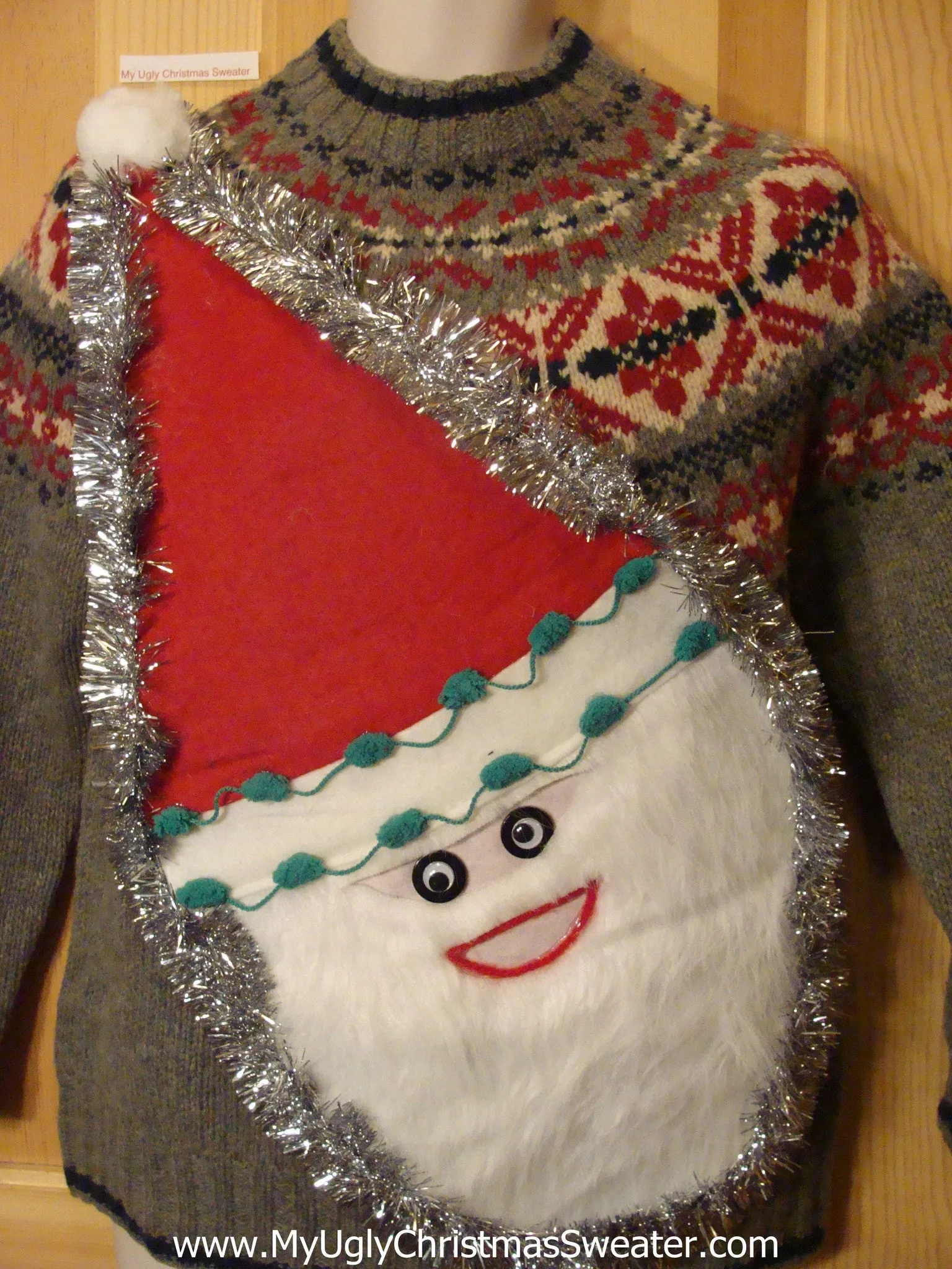 Mens Wacky Santa Ugly Christmas Sweater Nordic Red Green