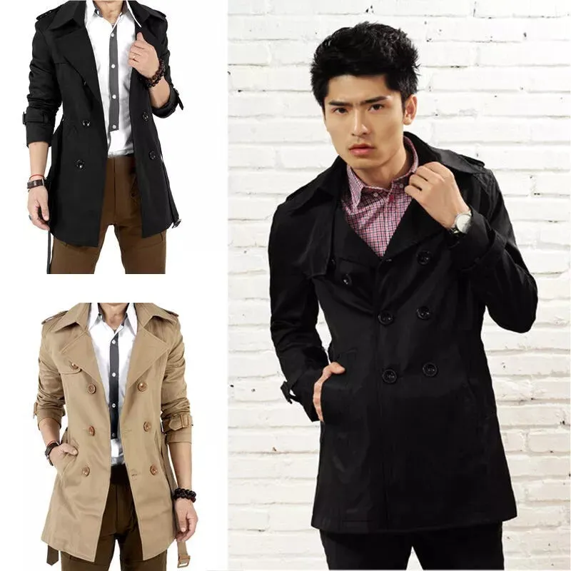 Men's Winter Slim Double Breasted Trench Coat Long Jacket Overcoat Outwear | 1002